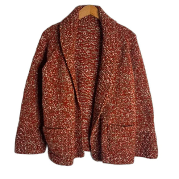 Chunky Knit Open Front Long Sleeve Cardigan Sweater Orange Size M/L - Picture 1 of 7